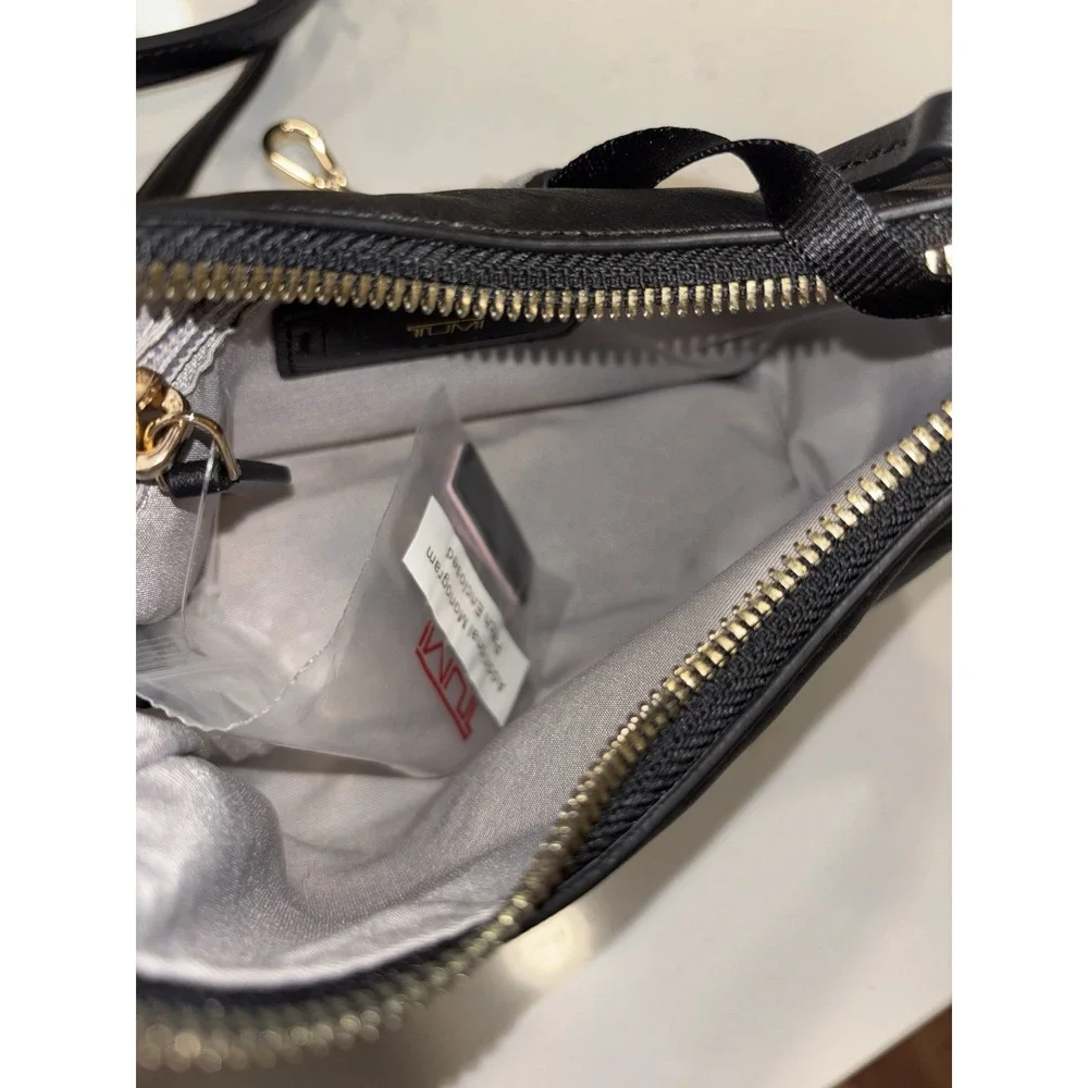 NWT TUMI Voyageur Evora Mini Hobo Black Leather Crossbody Bag Gold Hardware